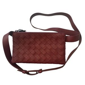 Bottega Veneta Nappa Intercciato Trio Pouch Crossbody in Burgundy